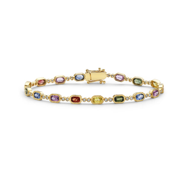 Yellow Gold Rainbow Sapphire and Diamond Bracelet