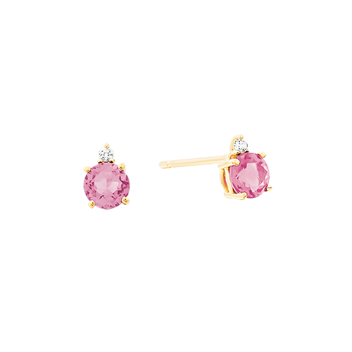 Yellow Gold Created Pink Sapphire Stud Earrings