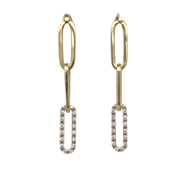 14K Two-Tone Paperclip Diamond Dangle Earrings