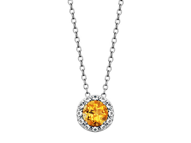 Silver Citrine and White Topaz Pendant Necklace