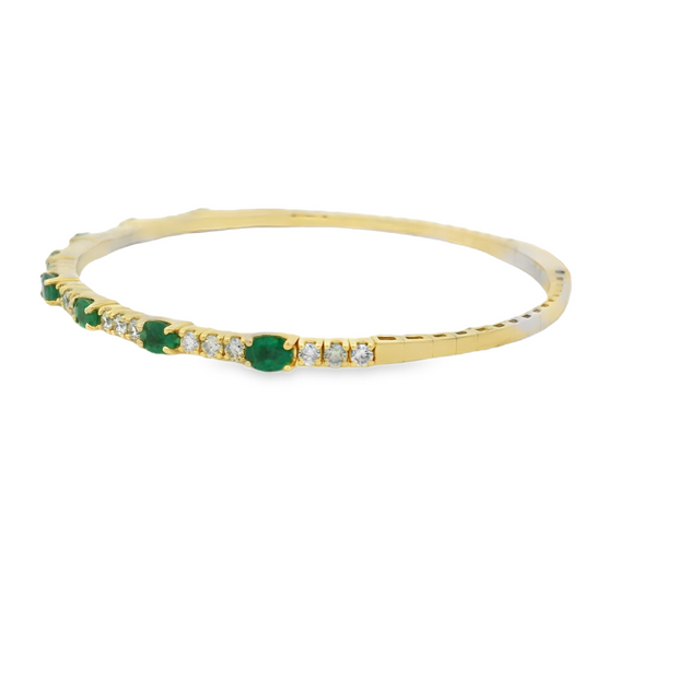 14K Yellow Gold Flexible Emerald and Diamond Bangle Bracelet