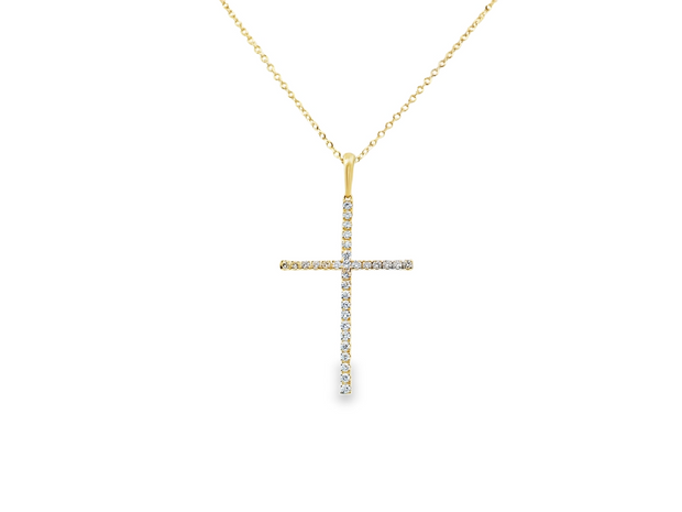 14K Yellow Gold Natural Diamond Cross Pendant - .23ctw