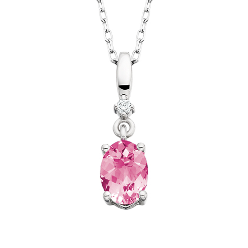 10 Karat Lab Created Pink Sapphire Birthstone Pendant Necklace