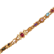 Vintage Multi-Gemstone Charm Link Bracelet