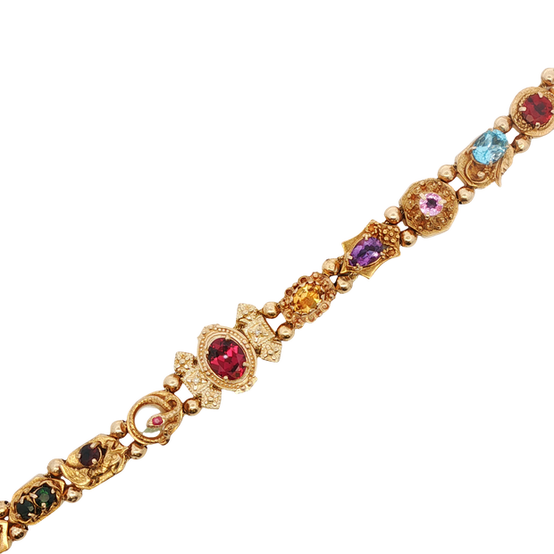 Vintage Multi-Gemstone Charm Link Bracelet