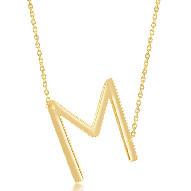 Sterling Silver with Yellow Large Initial-M