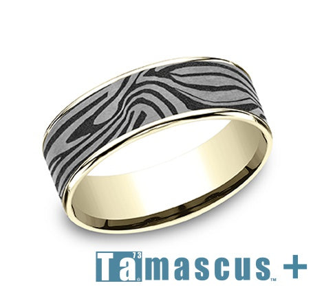 Yellow Gold Band with Tamascus Center