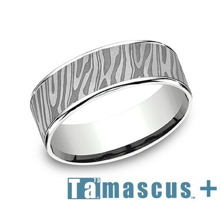 White Gold Band with Tamascus Center