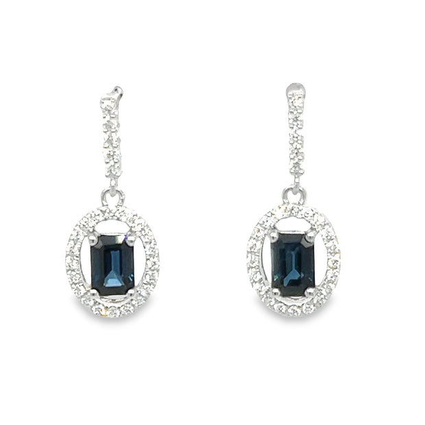 14K White Gold Sapphire & Diamond Dangle Earrings