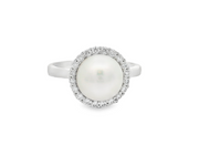 14K White Gold Akoya Pearl and Diamond Ring