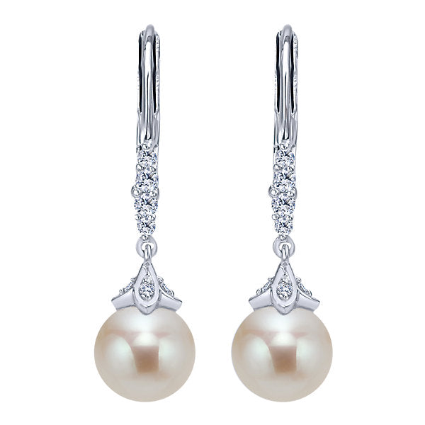 Gabriel & Co. Pearl and Diamond Drop Earrings