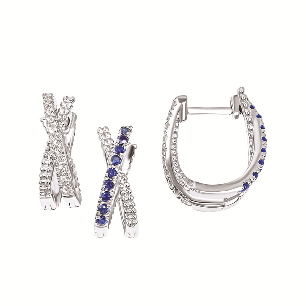 White Gold Sapphire and Diamond Hoop Earrings