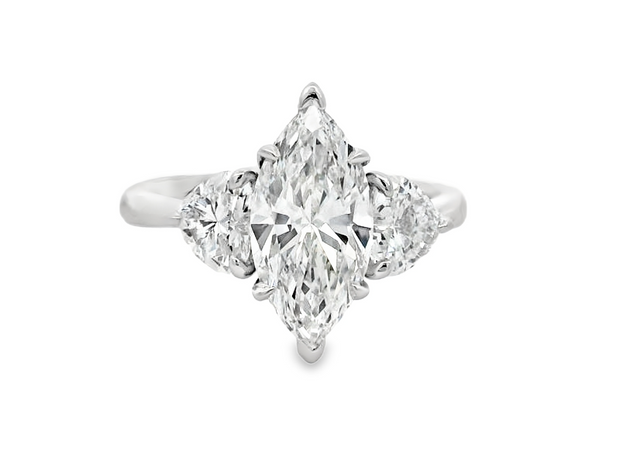 Platinum Lab Grown Marquise and Heart Diamond Engagement Ring - 3.01ctw