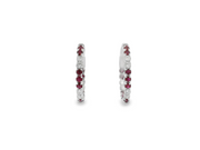 14K White Gold Ruby & Diamond Hoop Earrings