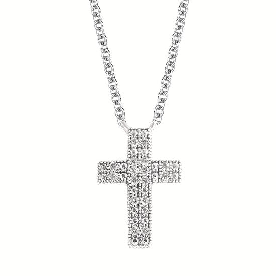 Silver Diamond Cross Pendant Necklace
