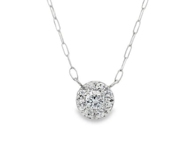 14K White Gold Diamond Cluster Pendant with 18" Paperclip Chain