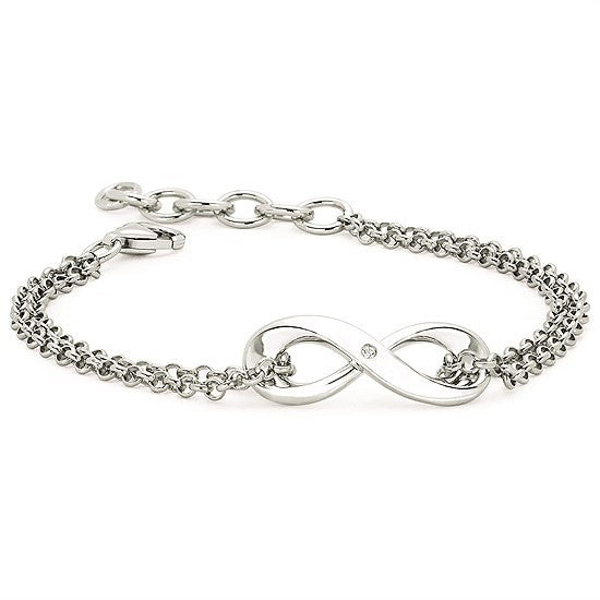 Silver Infinity Bracelet with Diamond Accent.