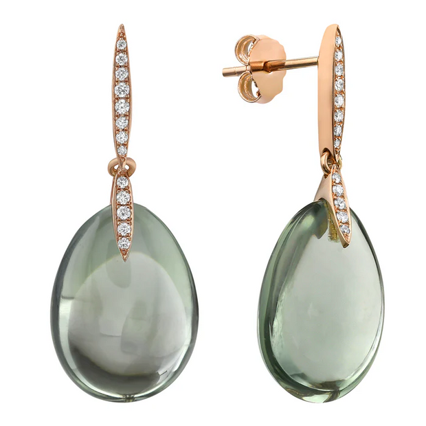 Rose Gold Green Amethyst and Diamond Earrings