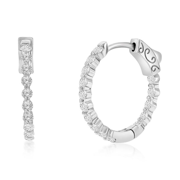 Silver Inside- outside CZ Hoop Earrings