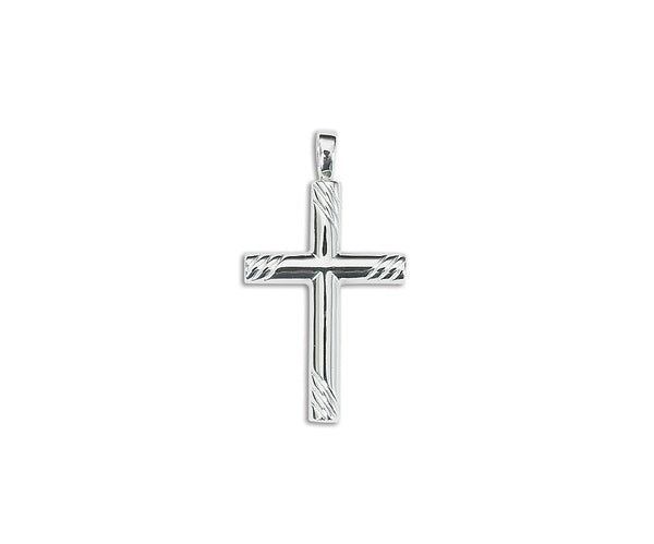 Silver Solid Cross with Groove Detailing-Large