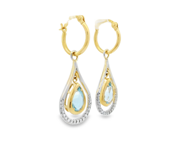 14K Two-Tone Aqua & Diamond Earrings