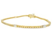 14K Yellow Gold Baguette and Round Diamond Tennis Bracelet