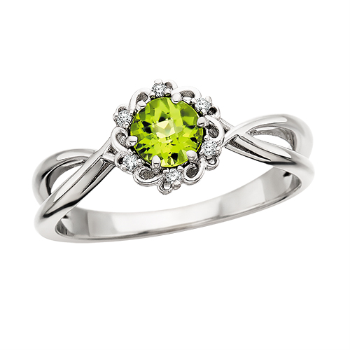 White Gold Birthstone Ring with Peridot- Auguat