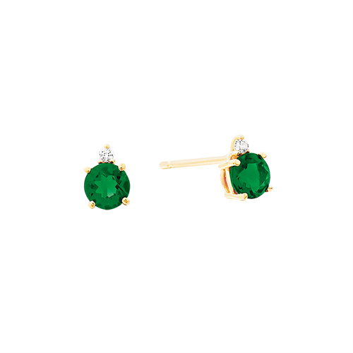 Yellow Gold Created Emerald Stud Earrings