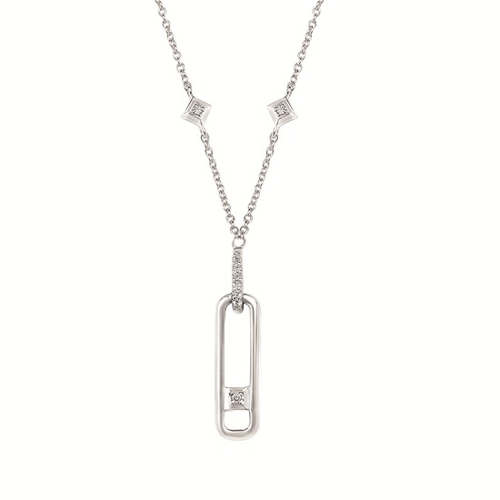 Silver Diamond Paperclip Pendant Necklace