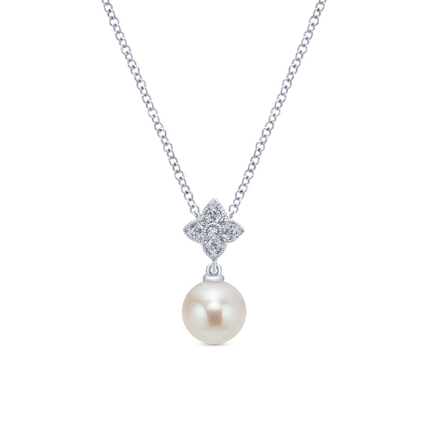 Gabriel & Co.  Cultured Pearl and Diamond Pendant Necklace