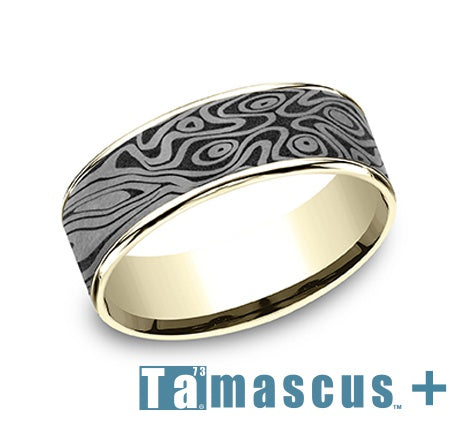 Yellow Gold Band with Tamascus Center