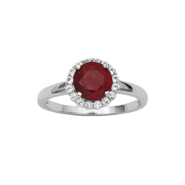 Silver birthstone Ring- Dyed Red Corundum Ruby