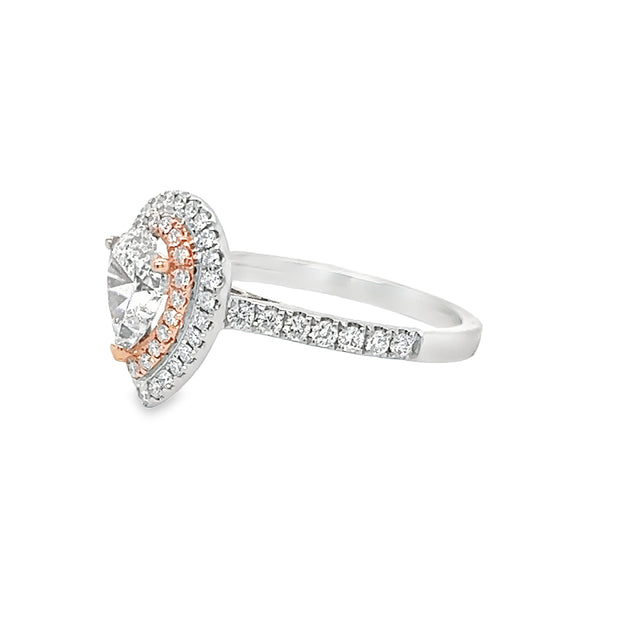 14K White and Rose Gold Double Halo Pear Engagement Ring - 1.42ctw