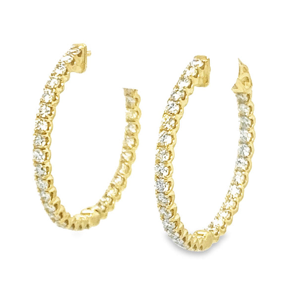 14K Yellow Gold Diamond Hoop Earrings - 1.50ctw