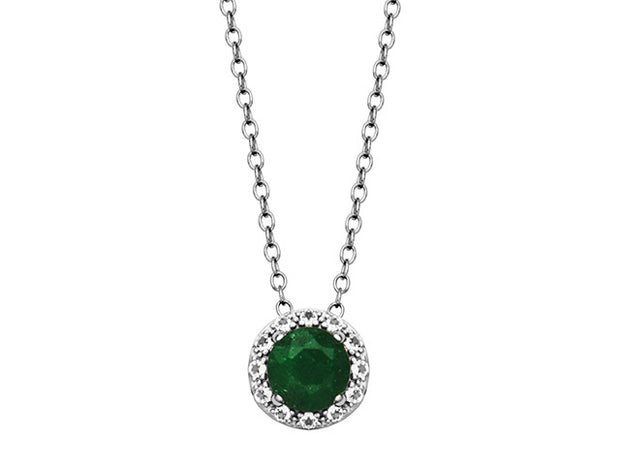 Silver Birthstone Pendant Necklace- Green Corundum