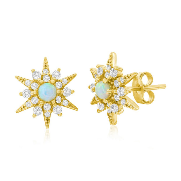 Yellow White Opal Sunburst CZ  Earrings