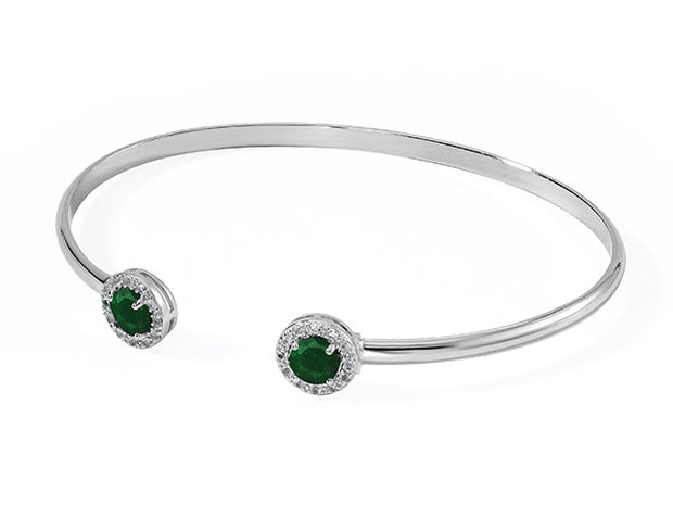 Silver Birthstone Cuff Bracelet- Dyed Green Corundum Emerald