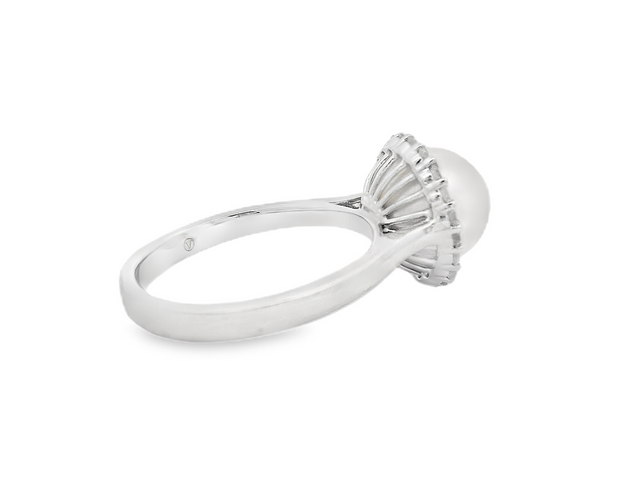 14K White Gold Akoya Pearl and Diamond Ring