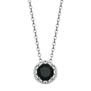 Silver Birthstone Pendant Necklace- Black Spinel