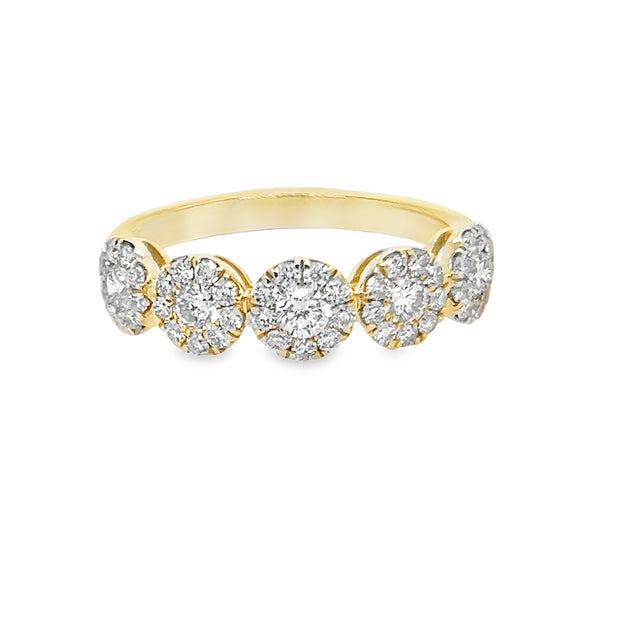 14K Yellow Gold Five Station Diamond Cluster Ring - .80ctw