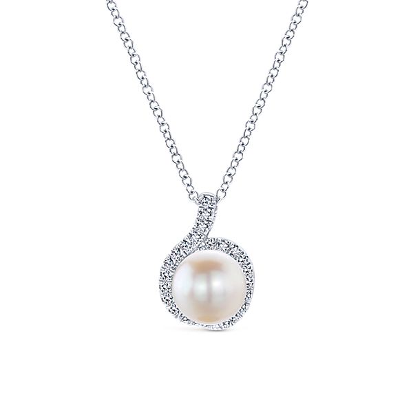 Gabriel & Co White Pearl and Diamond Pendant Necklace