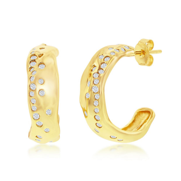 Yellow Scattered CZ Hoop Earrings