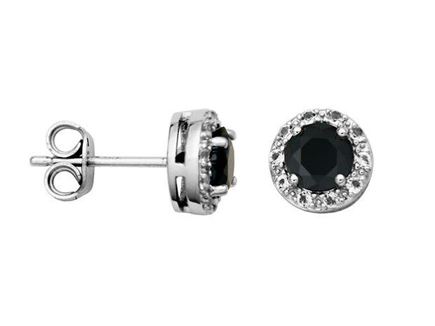 Silver Birthstone Earrings- Black Spinel