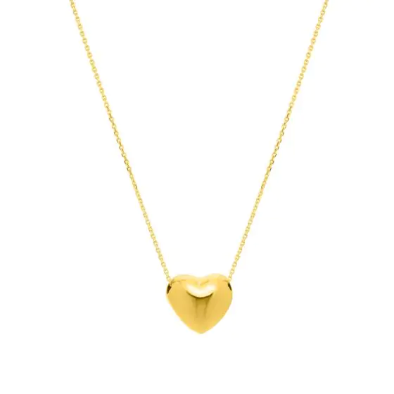 Yellow Gold Puffed Heart Necklace