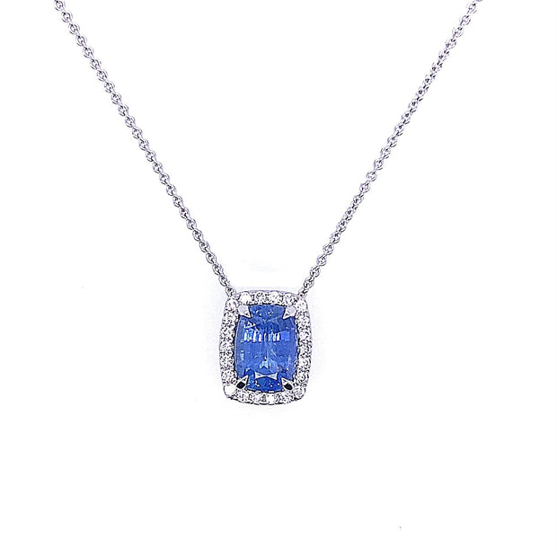 14K White Gold Sapphire & Diamond Pendant
