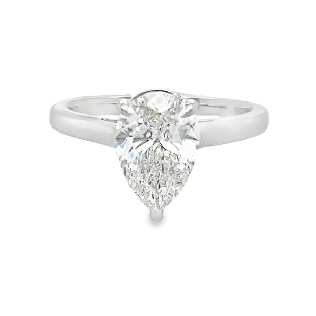 14k White Gold Lab-Grown Pear-Shaped Solitaire Engagement Ring - 2.07ct