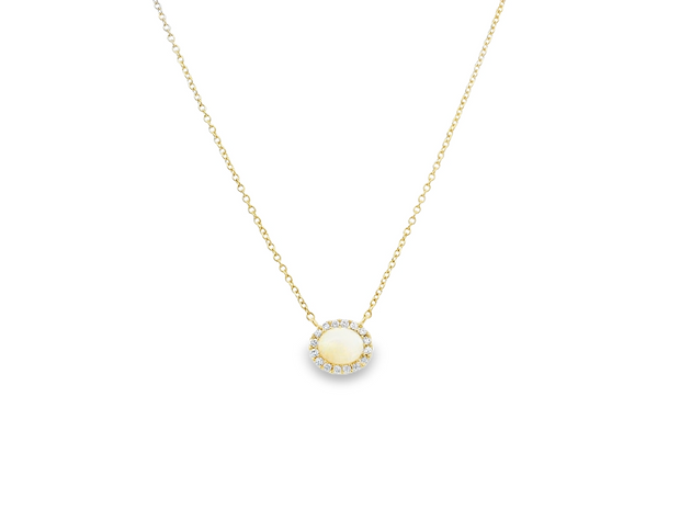 14K Yellow Gold Diamond Opal Pendant