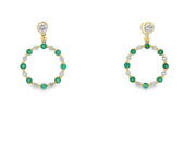 14K Yellow Gold Emerald & Diamond Circular Earrings