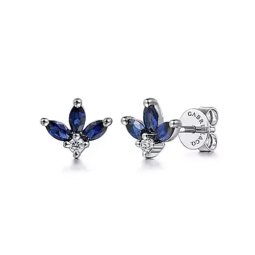 Gabriel & Co White Diamond and Sapphire Stud Earrings