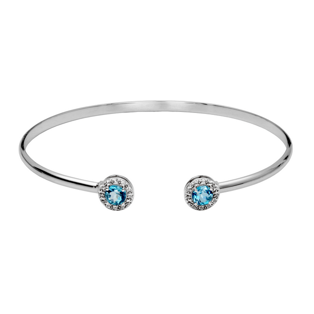 Silver Birthstone Cuff Bracelet- London Blue topaz